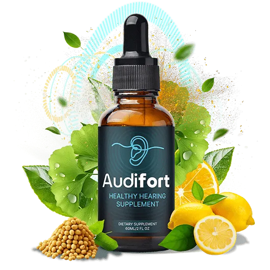 Audifort dietary supplement bottle with botanical design